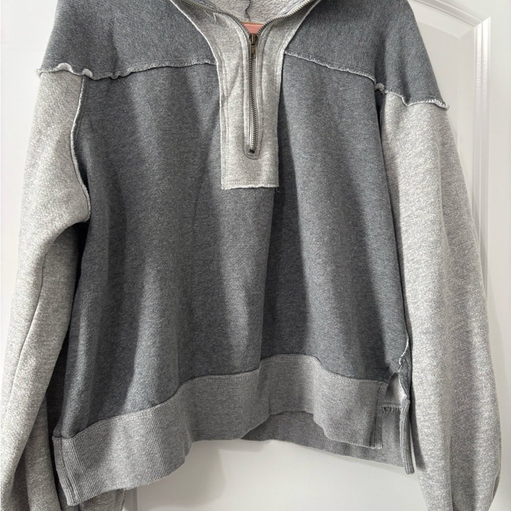 We The Free Two-Tone Gray Zip-Up Sweater